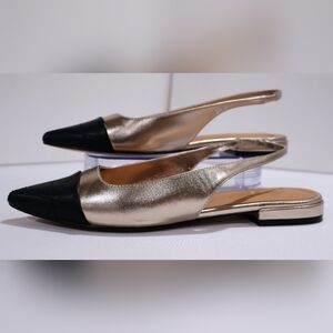 Aldo | Black and Gold Slingback Flats